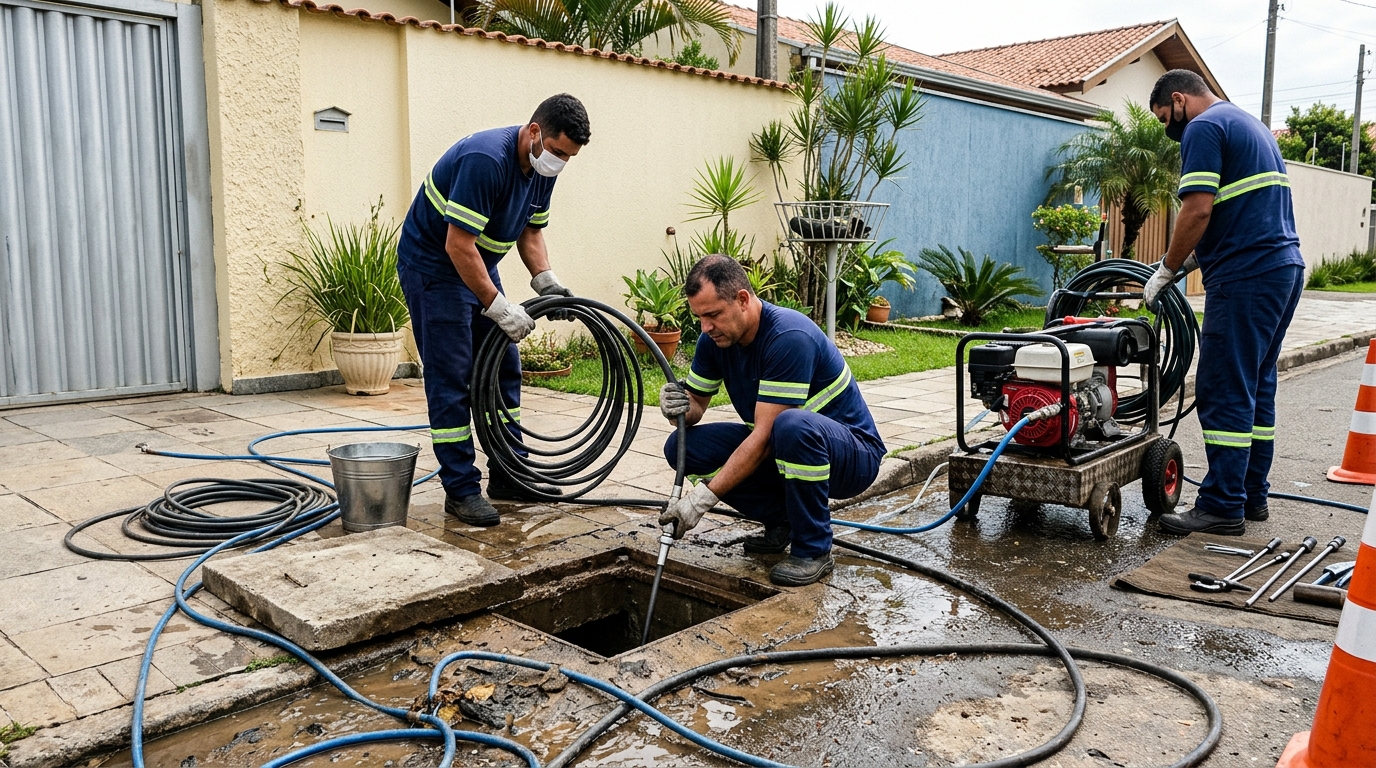 Desentupimento de esgoto residencial em Cuiabá-MT