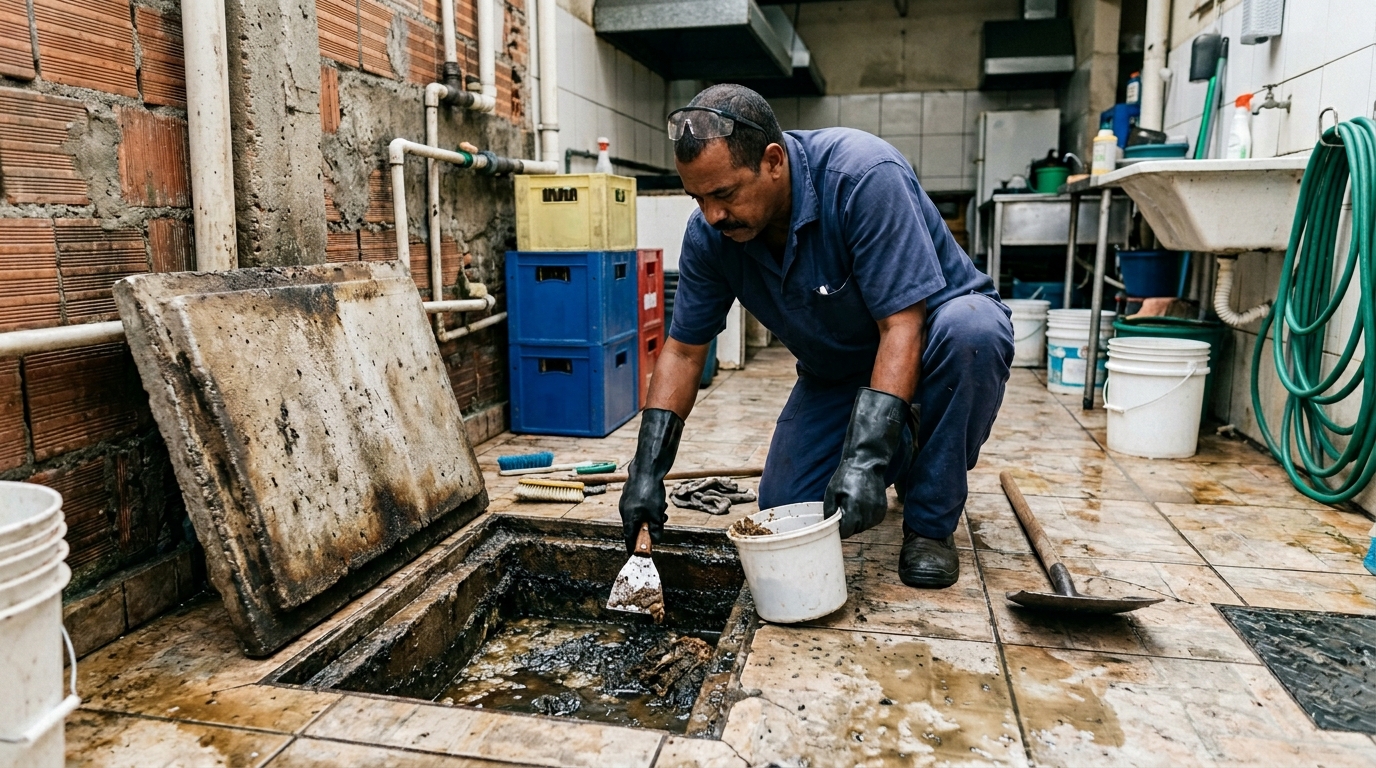 Limpeza de caixa de gordura residencial em Cuiabá-MT